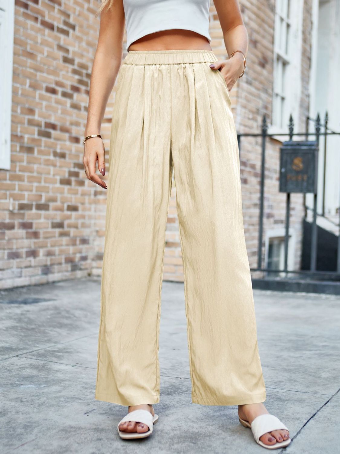 Elastic Waist Wide Leg Pants