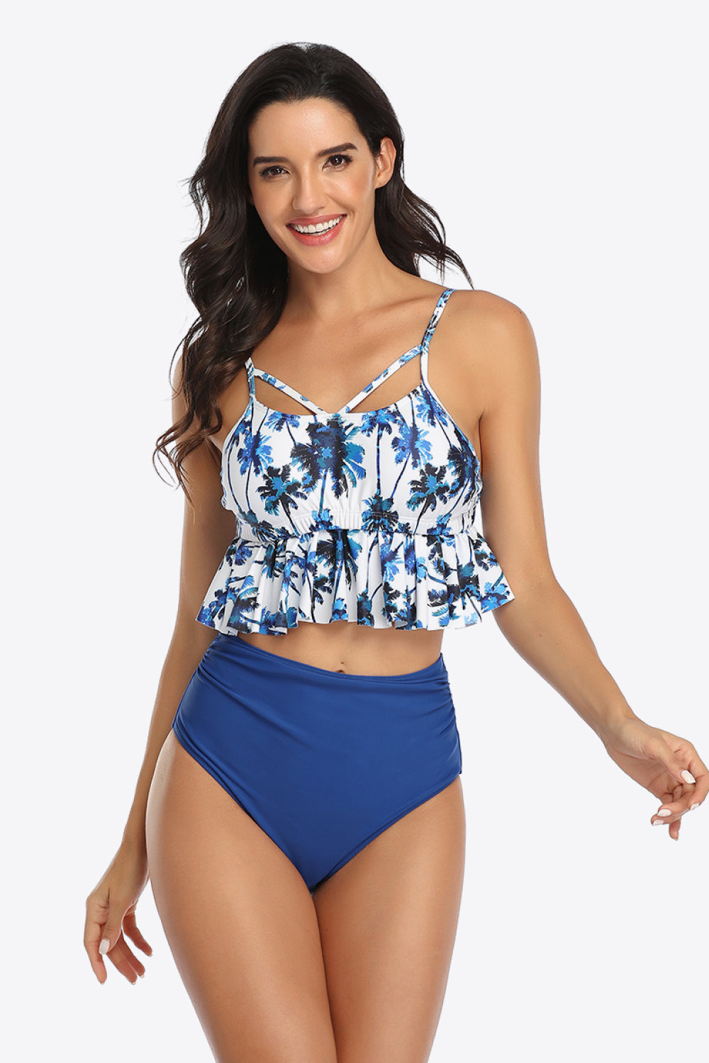 Tropical Print Ruffled Two-Piece Swimsuit