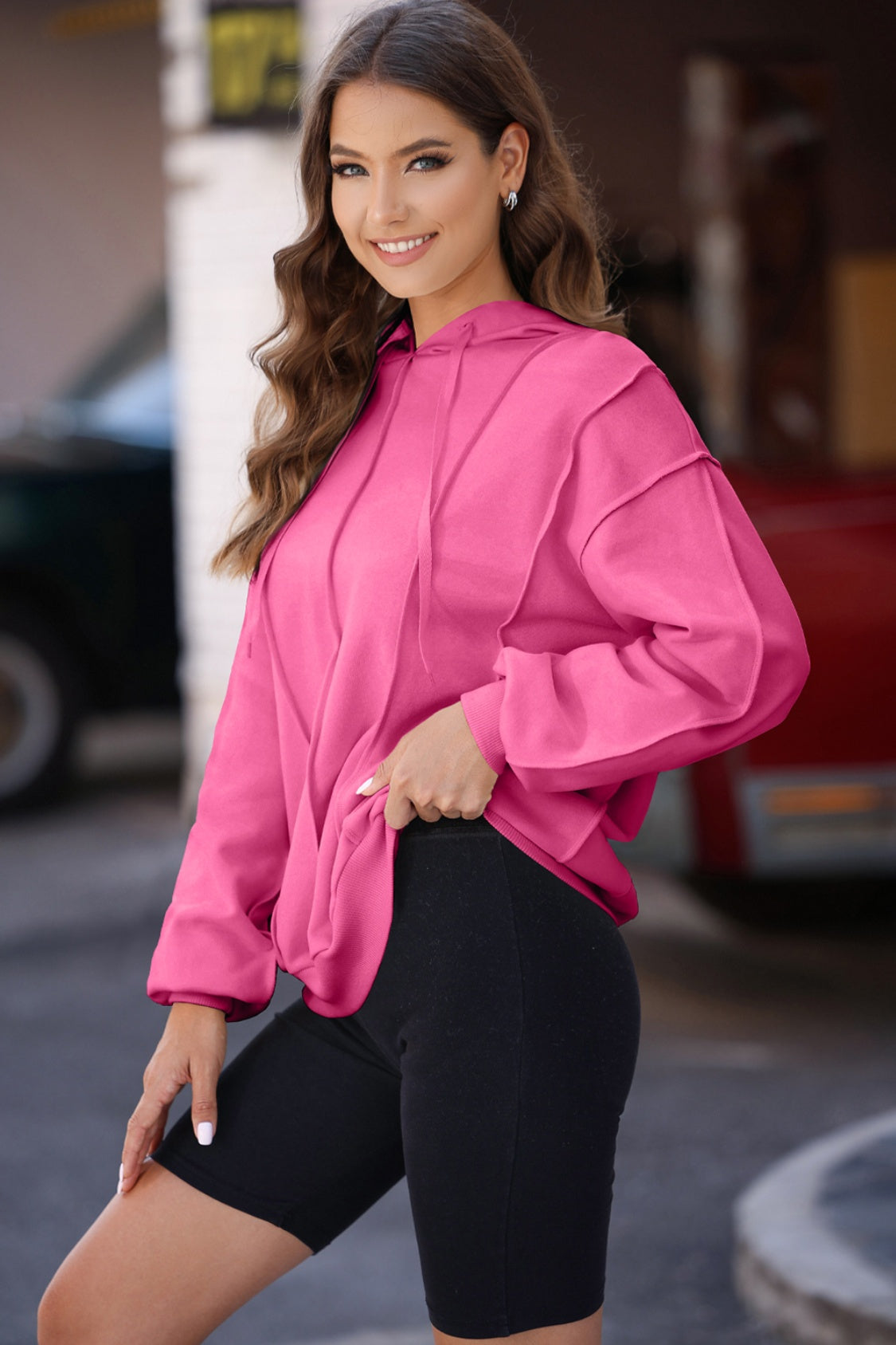 Exposed Seams Long Sleeve Hoodie