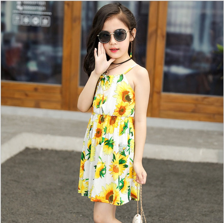 Summer Korean version of the big children's cotton silk dress girl floral dress skirt skirt children's beach skirt