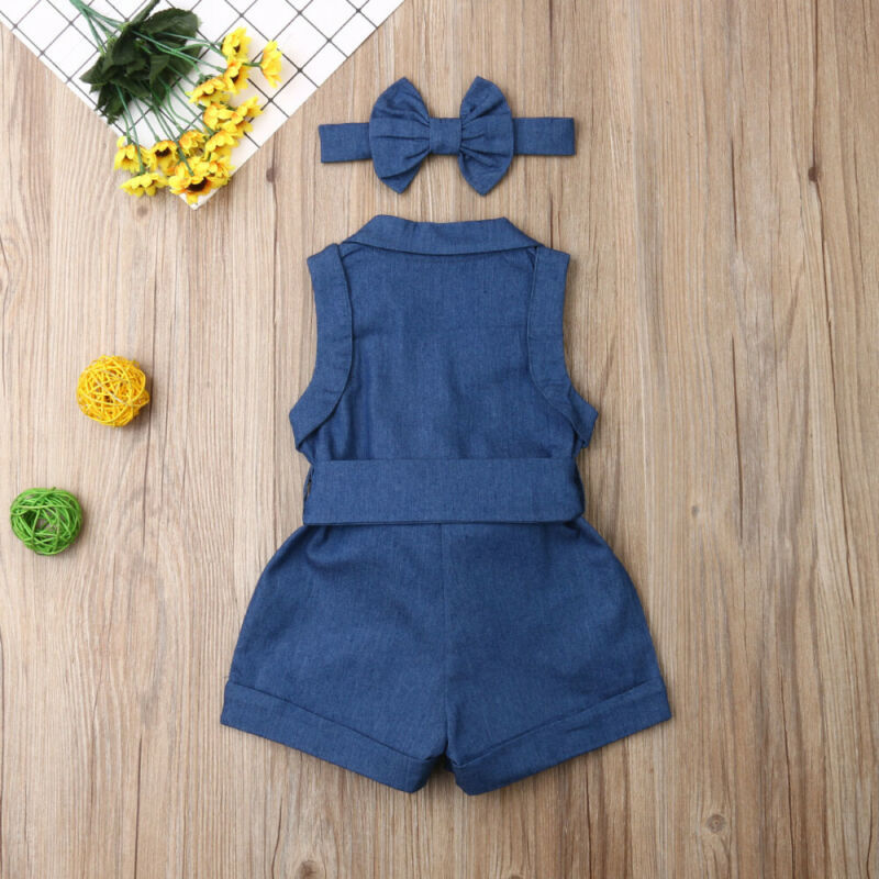 Pudcoco Kids Baby Girl Clothes Sleeveless Romper Denim