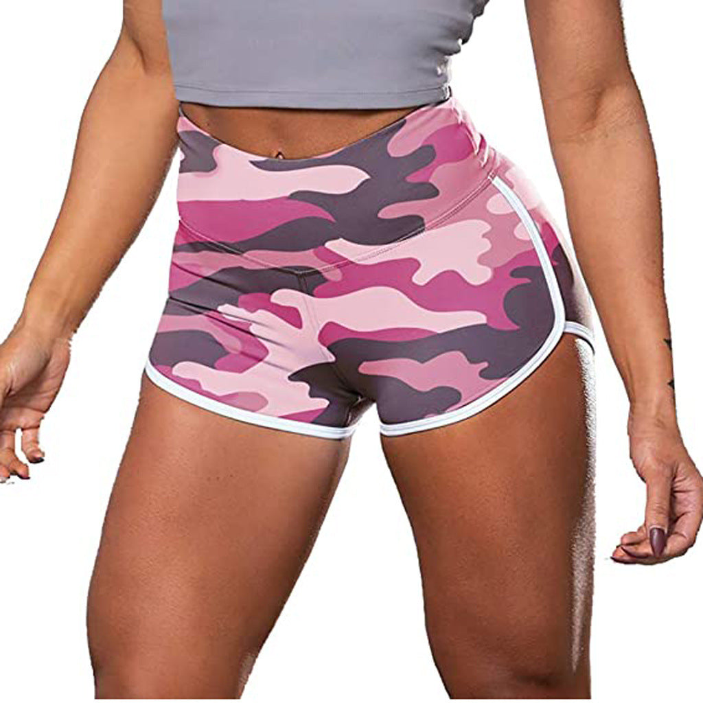 Ladies Camouflage Tie-Dye Print Hip-Up Fitness Casual Shorts