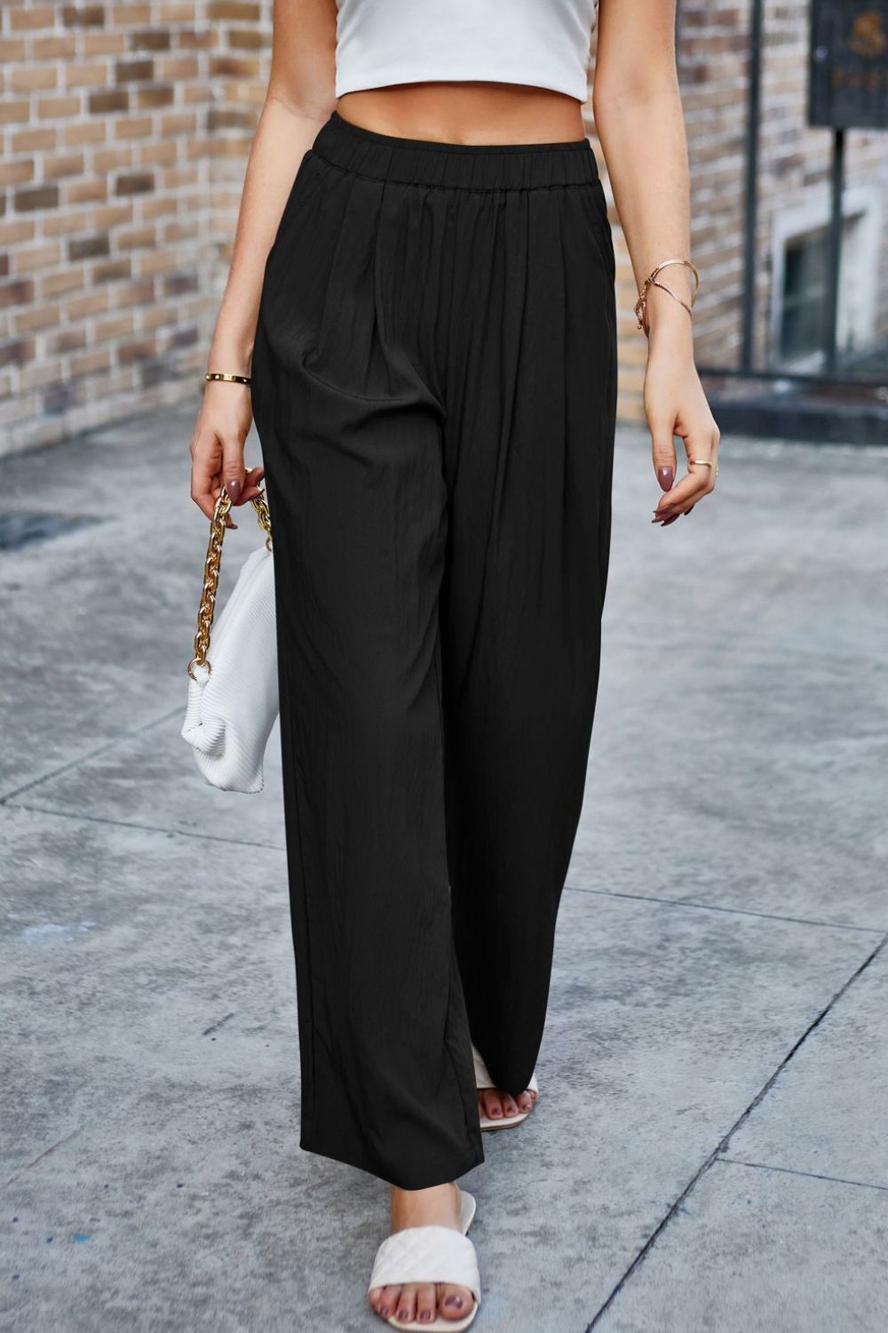 Elastic Waist Wide Leg Pants