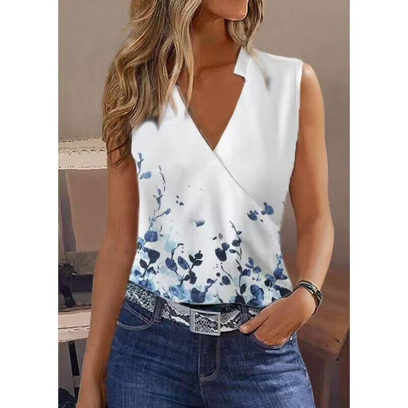 Women's New Solid Color Sleeveless Shirt Fashion V-neck Vest