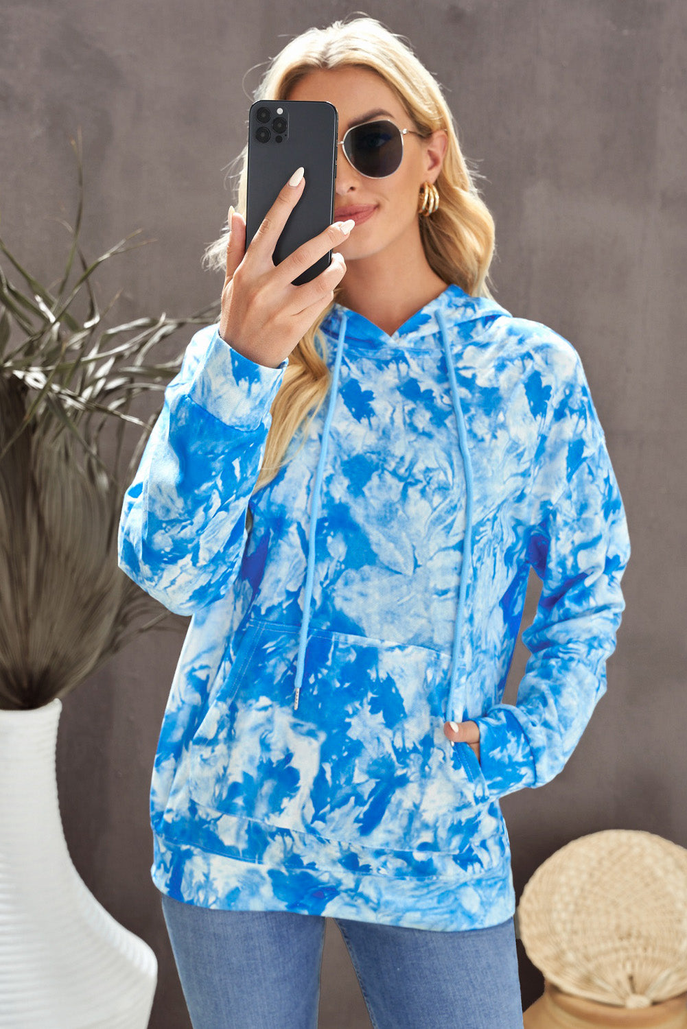 Tie-Dye Drawstring Hoodie with Pocket