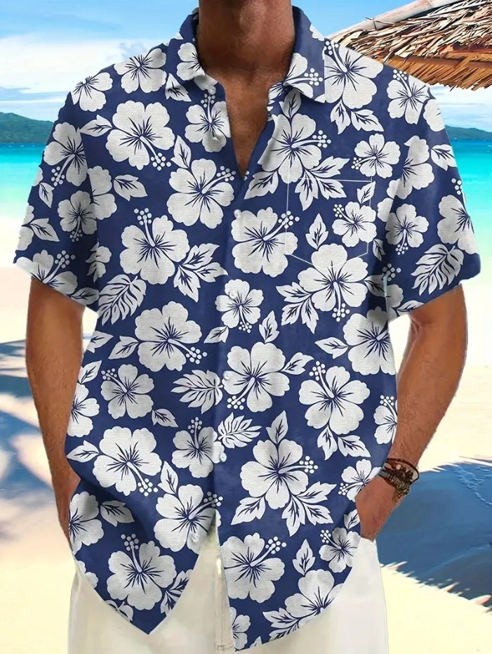 Hawaiian Style Beach Shirt Short Sleeve Lapel Print Casual Shirt