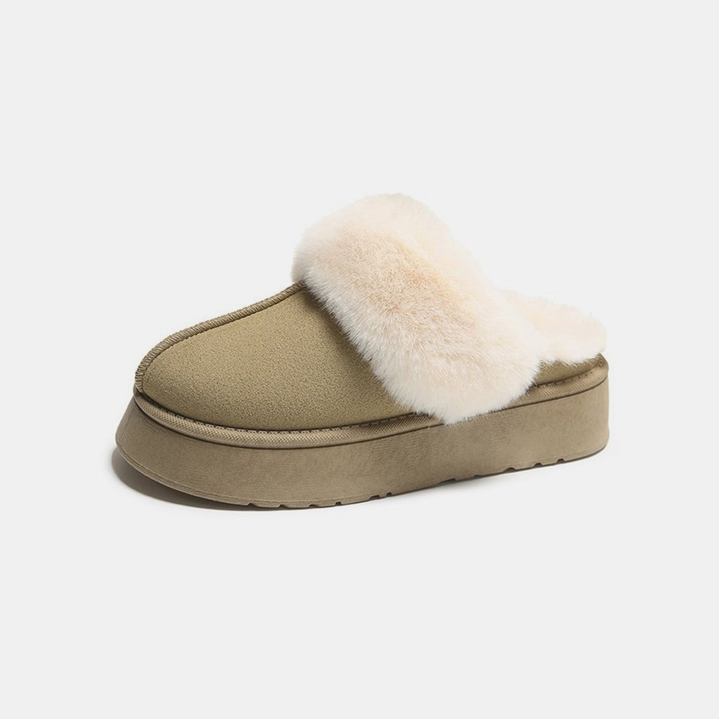 Center-Seam Furry Chunky Platform Slippers