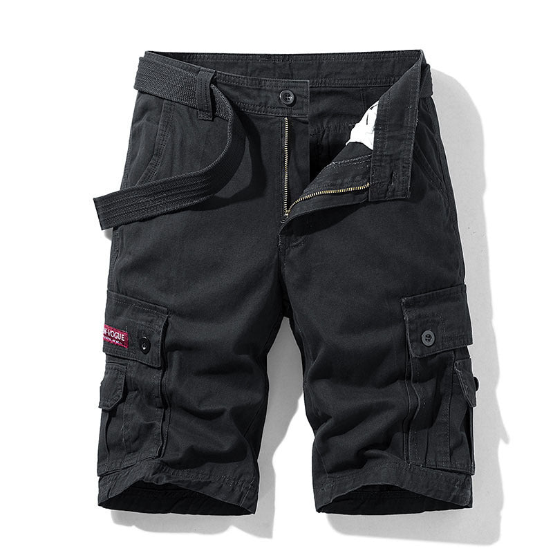 Solid Color Multi-pocket Workwear Shorts Men