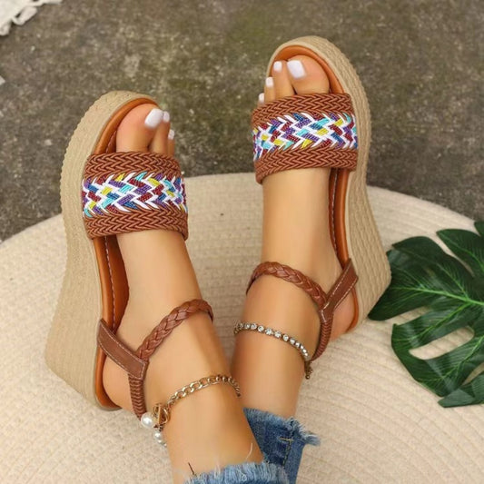 Open Toe Wedge Woven Sandals