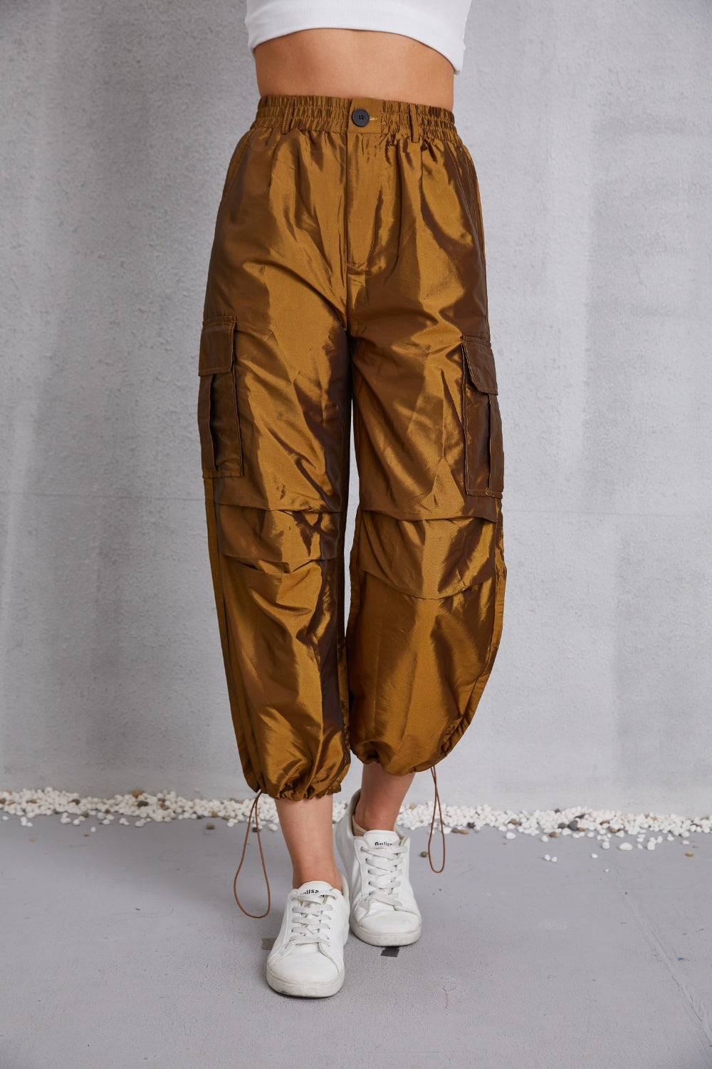 Drawstring High Waist Cargo Joggers