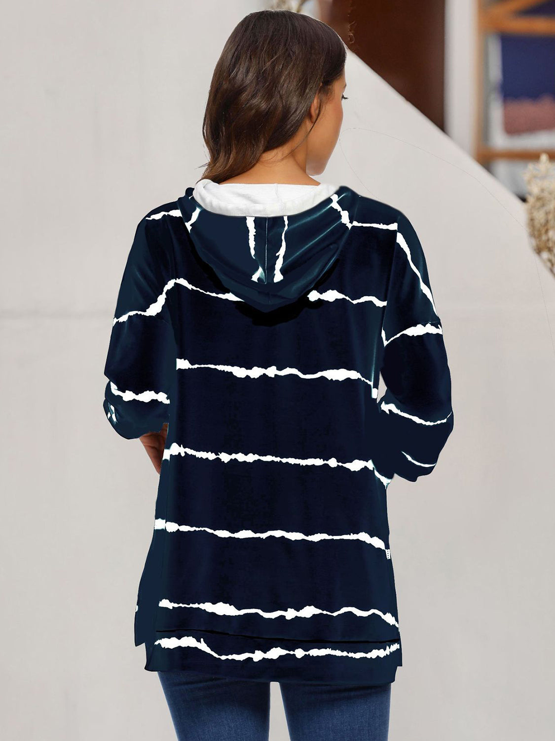 Striped Drawstring Hoodie with Pockets