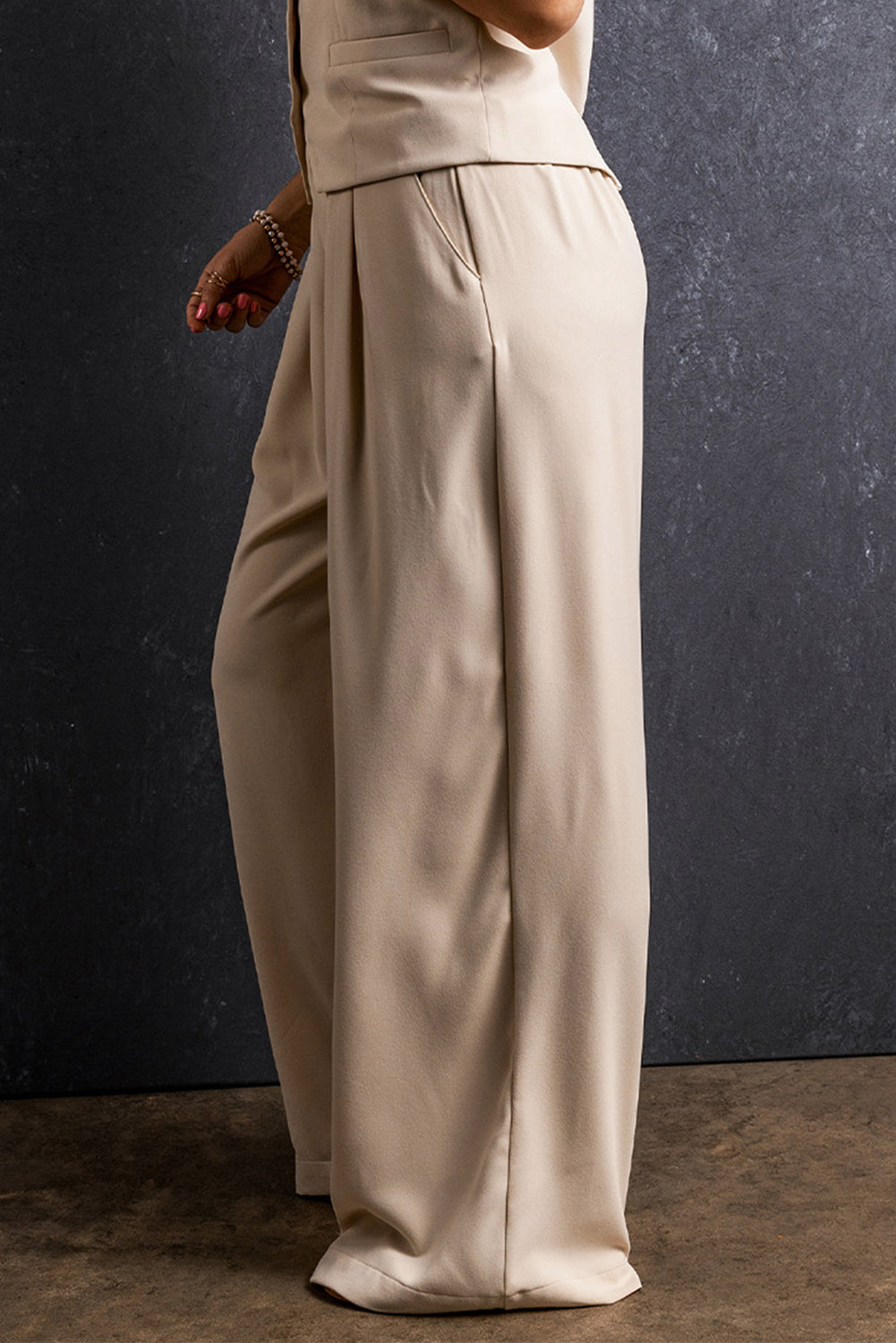 Ruched Wide Leg Pants with Pockets