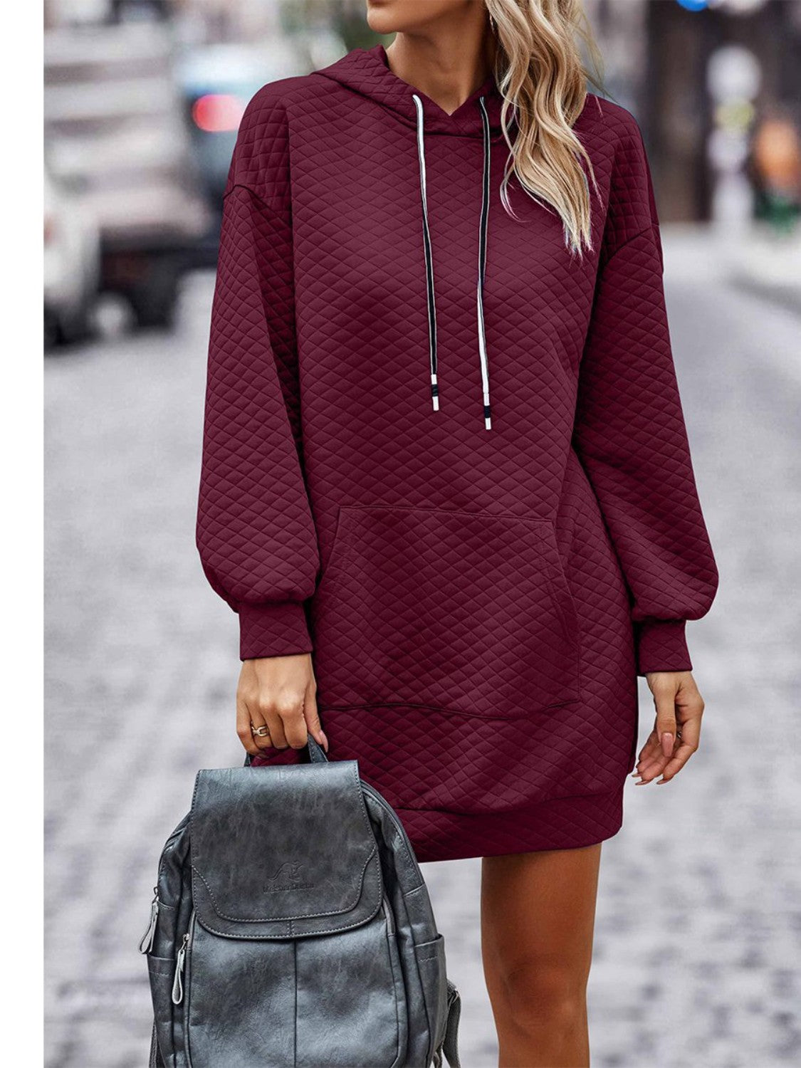 Textured Drawstring Tunic Hoodie