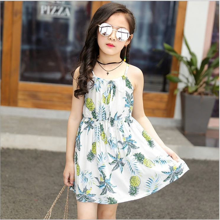 Summer Korean version of the big children's cotton silk dress girl floral dress skirt skirt children's beach skirt