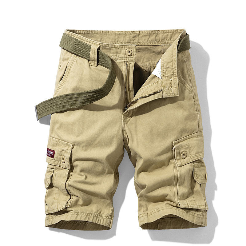 Solid Color Multi-pocket Workwear Shorts Men