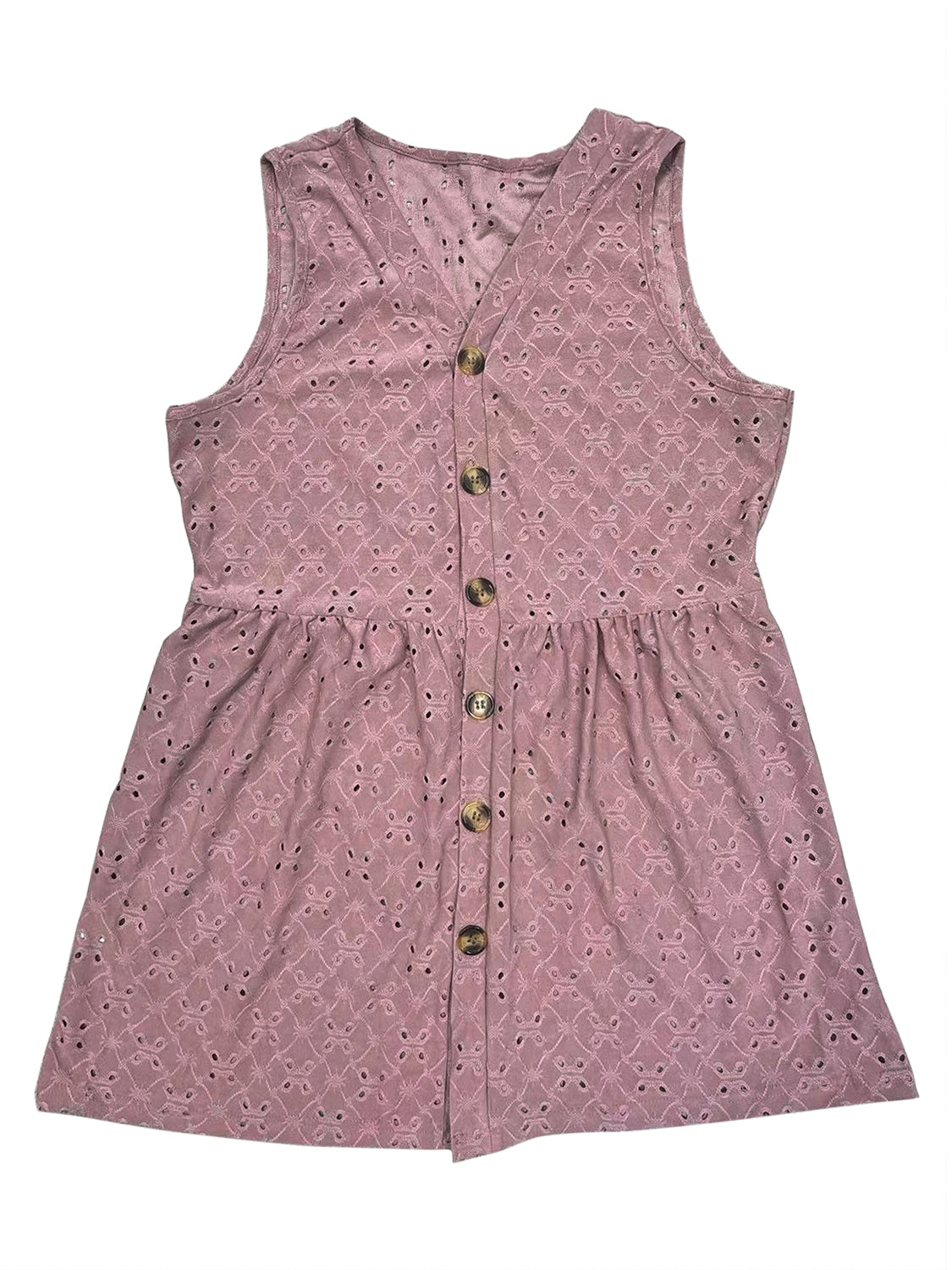 Full Size Eyelet Button Up V-Neck Tank