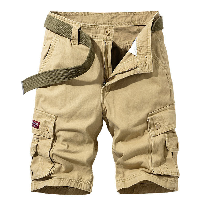 Solid Color Multi-pocket Workwear Shorts Men