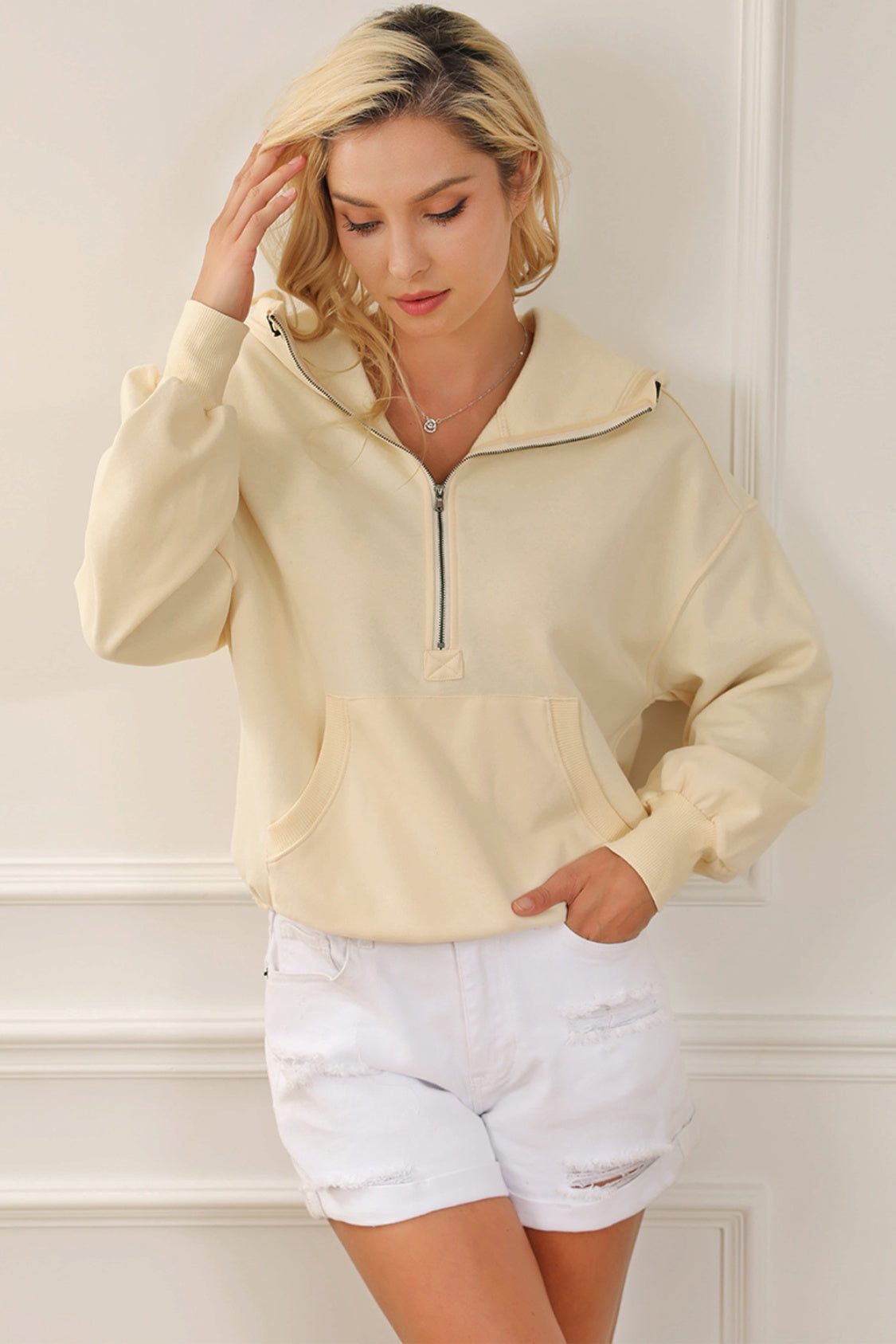 Half-Zip Drop Shoulder Hoodie