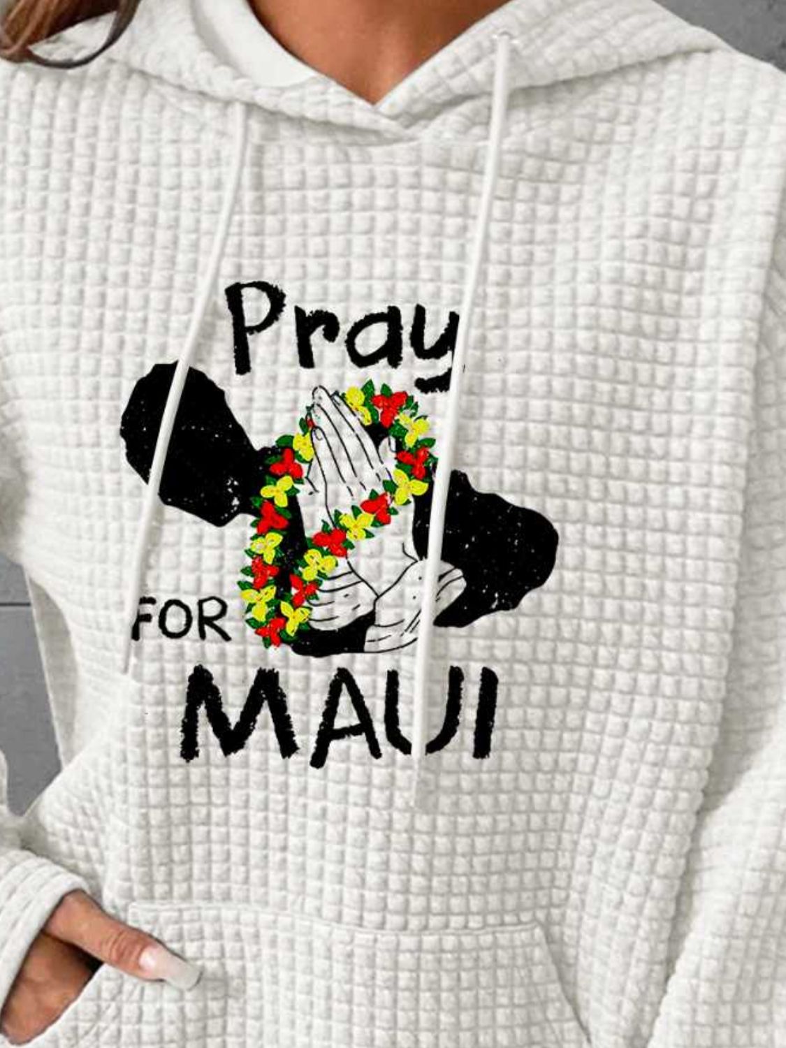 Full Size PRAY FOR MAUI Graphic Drawstring Hoodie