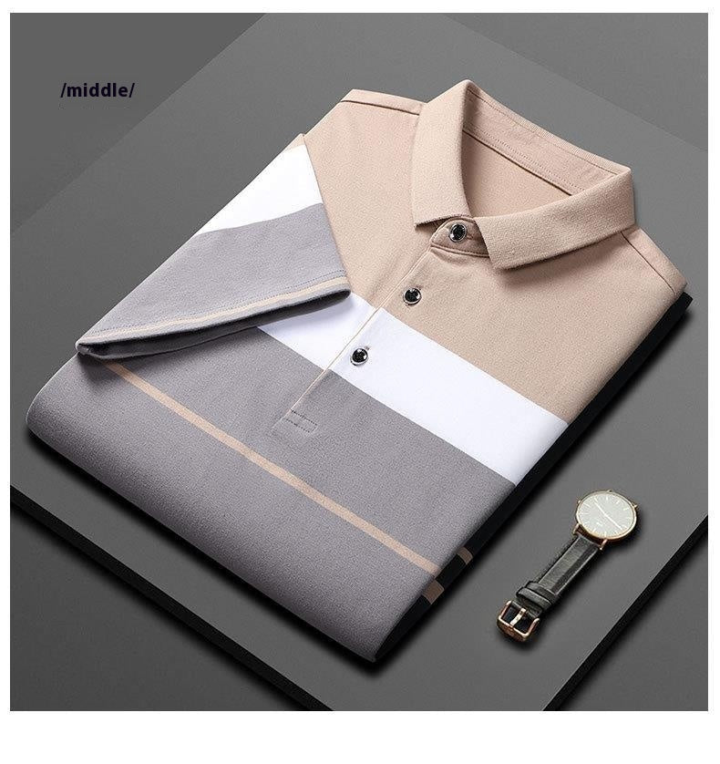 Cotton Striped Stitching Polo Shirt Men's High-end Light Business Striped T-shirt