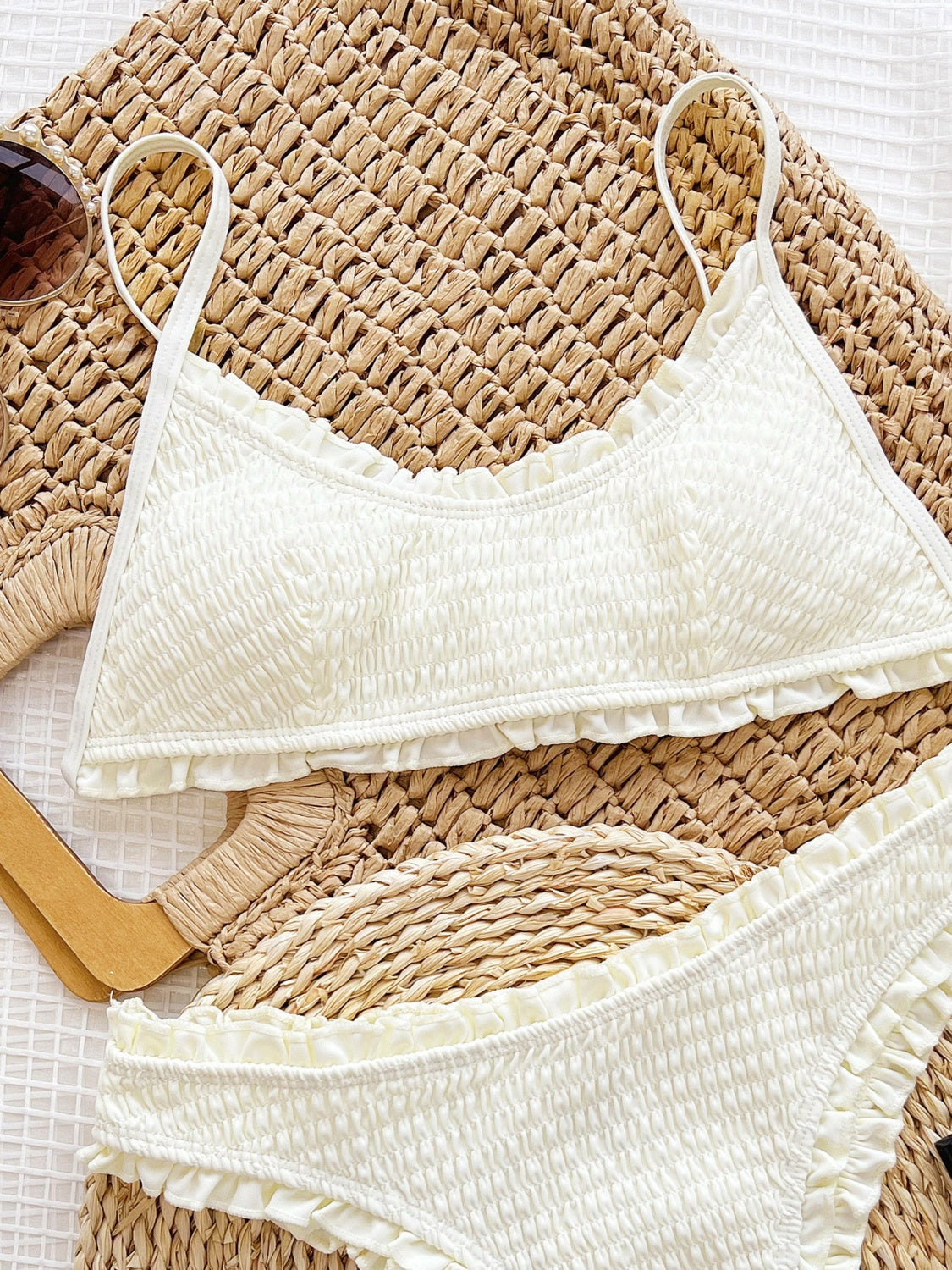 Frill Textured Spaghetti Strap Two-Piece Swim Set