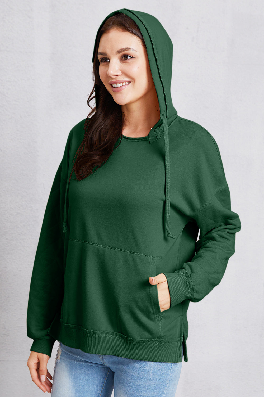 Drawstring Kangaroo Pocket Dropped Shoulder Hoodie