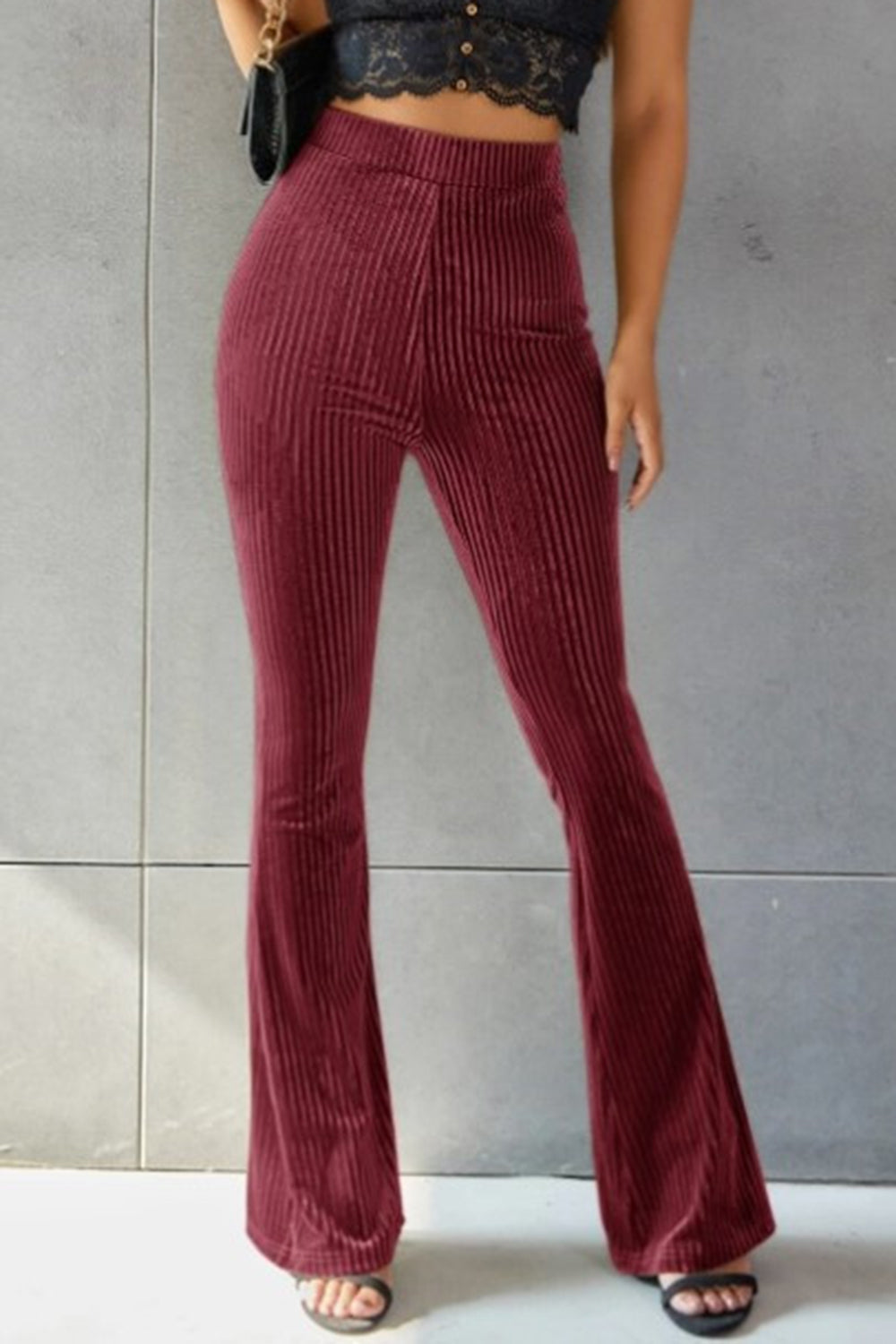 Ribbed High Waist Flare Pants