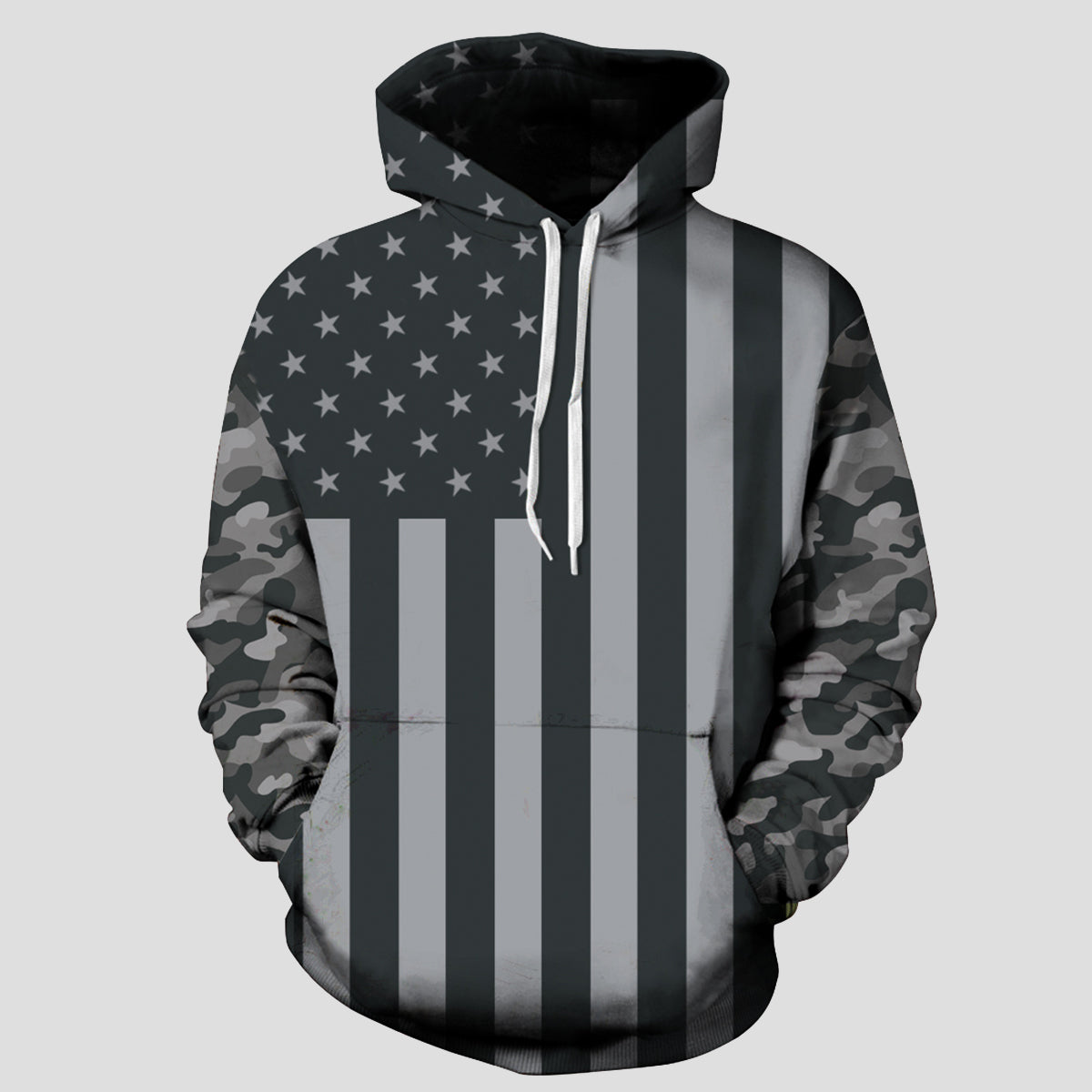 Full Size US Flag Camouflage Drawstring Hoodie