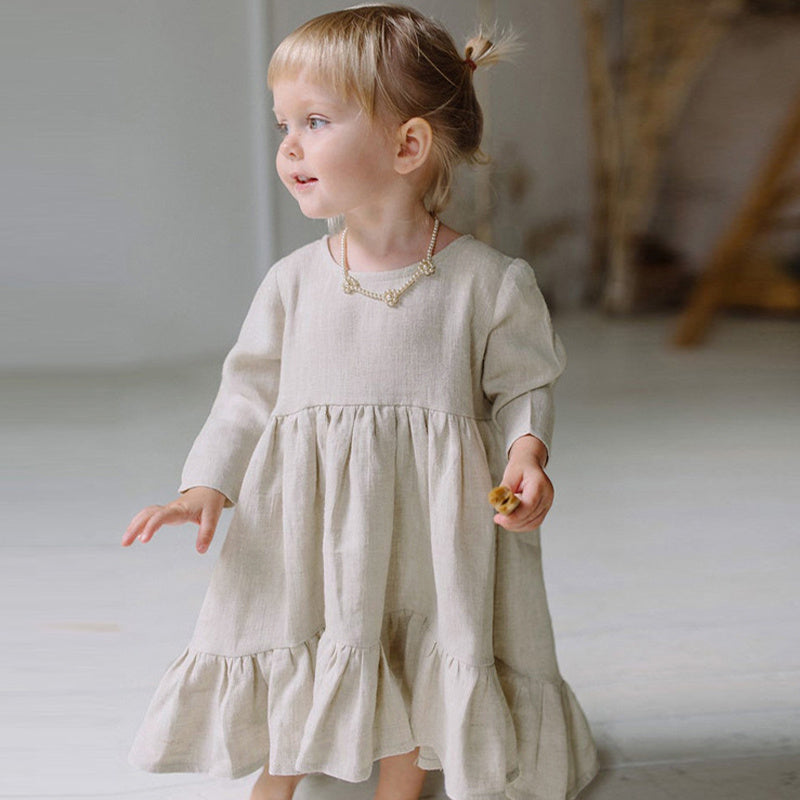 Autumn New Girls Cotton Linen Dresses