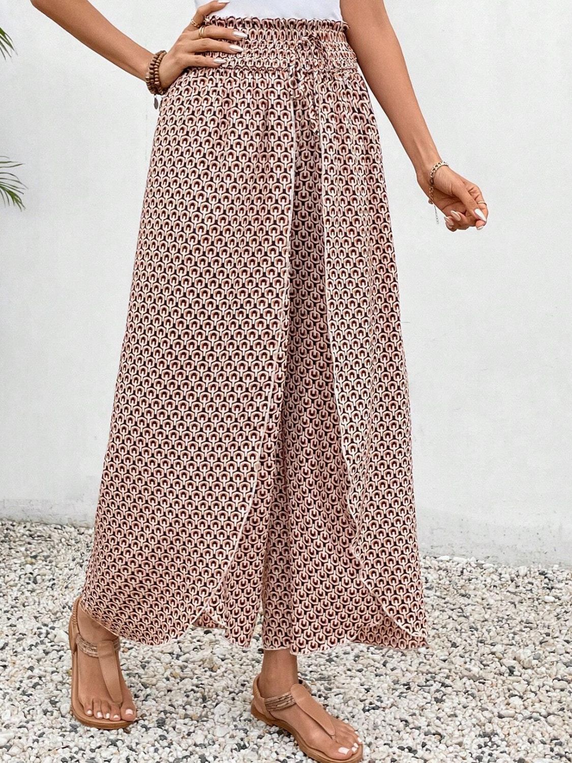 Tied Printed Wide Leg Pants