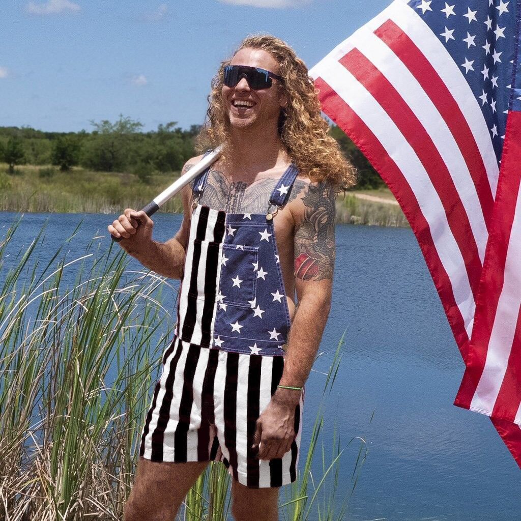 American Independence Day Flag Couple Overalls