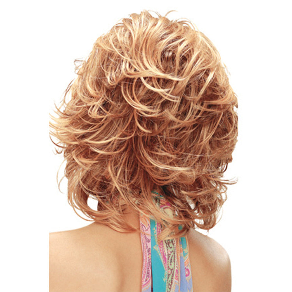 Ladies White Wig With Diagonal Bangs And Short Curly Hair