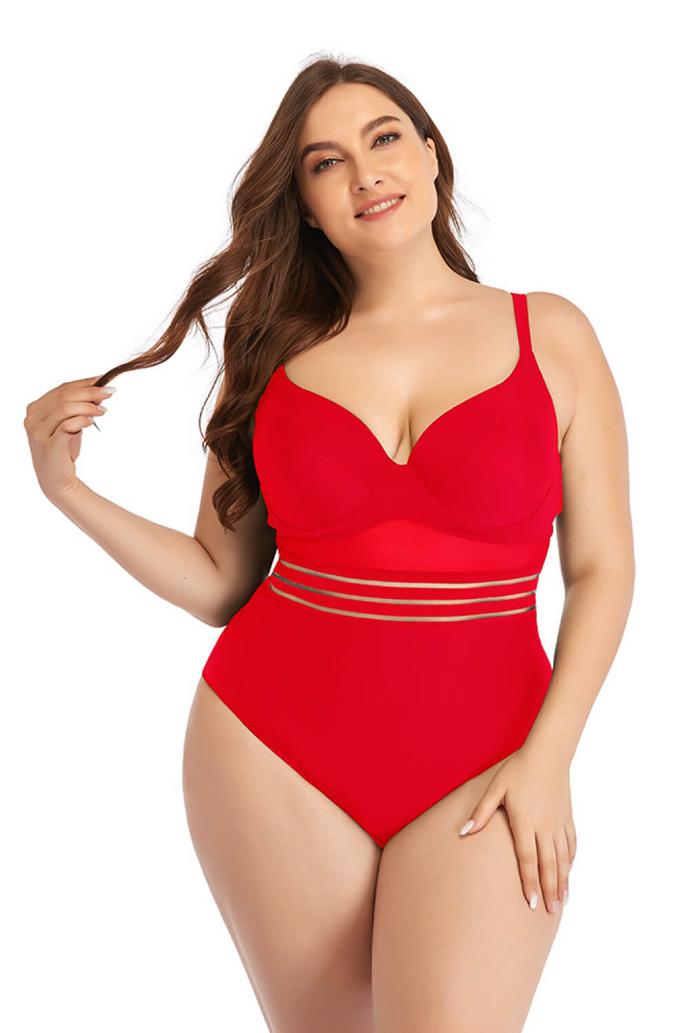 Plus Size Spliced Mesh Tie-Back One-Piece Swimsuit