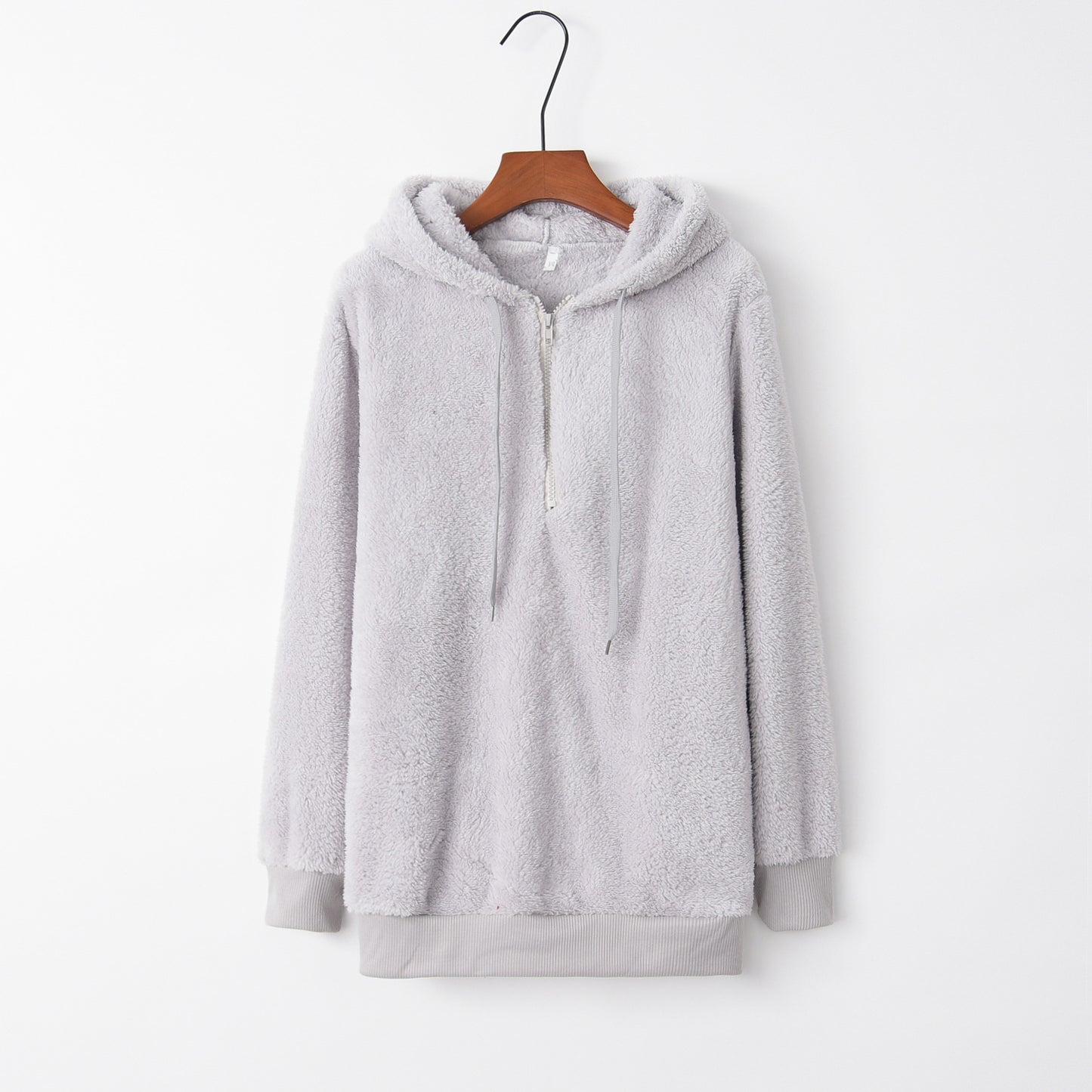 Full Size Quarter-Zip Drawstring Teddy Hoodie