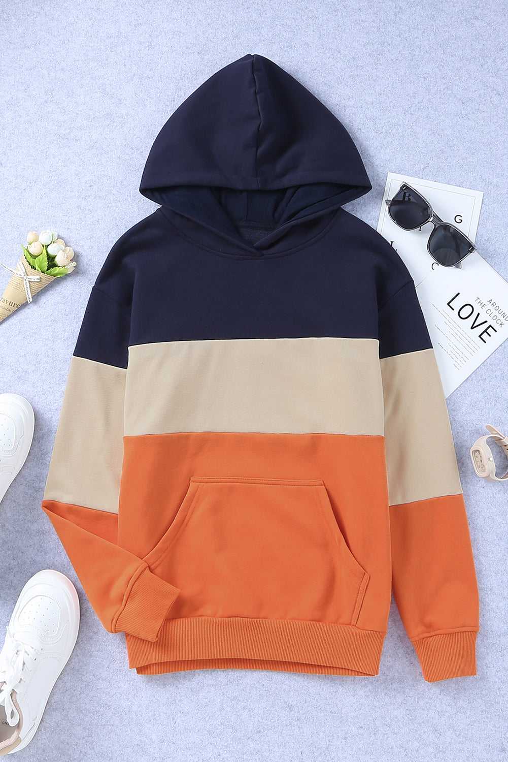 Color Block Dropped Shoulder Hoodie