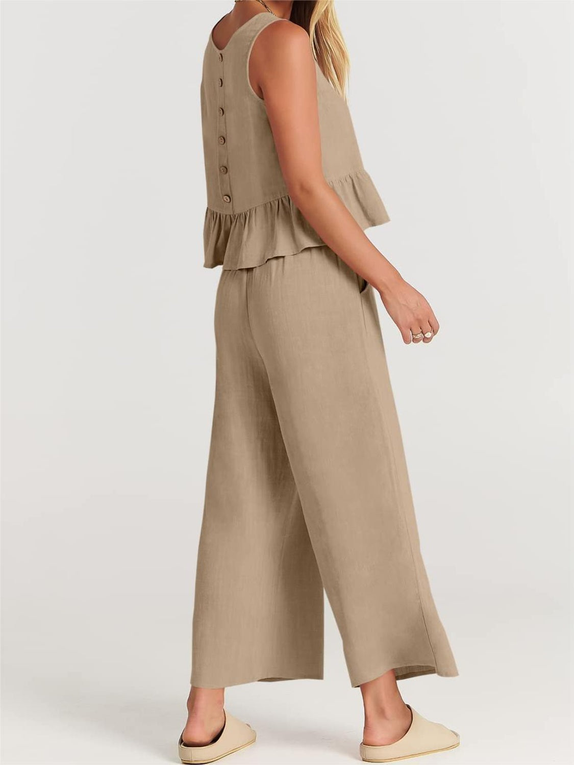 Full Size Round Neck Top and Wide Leg Pants Set