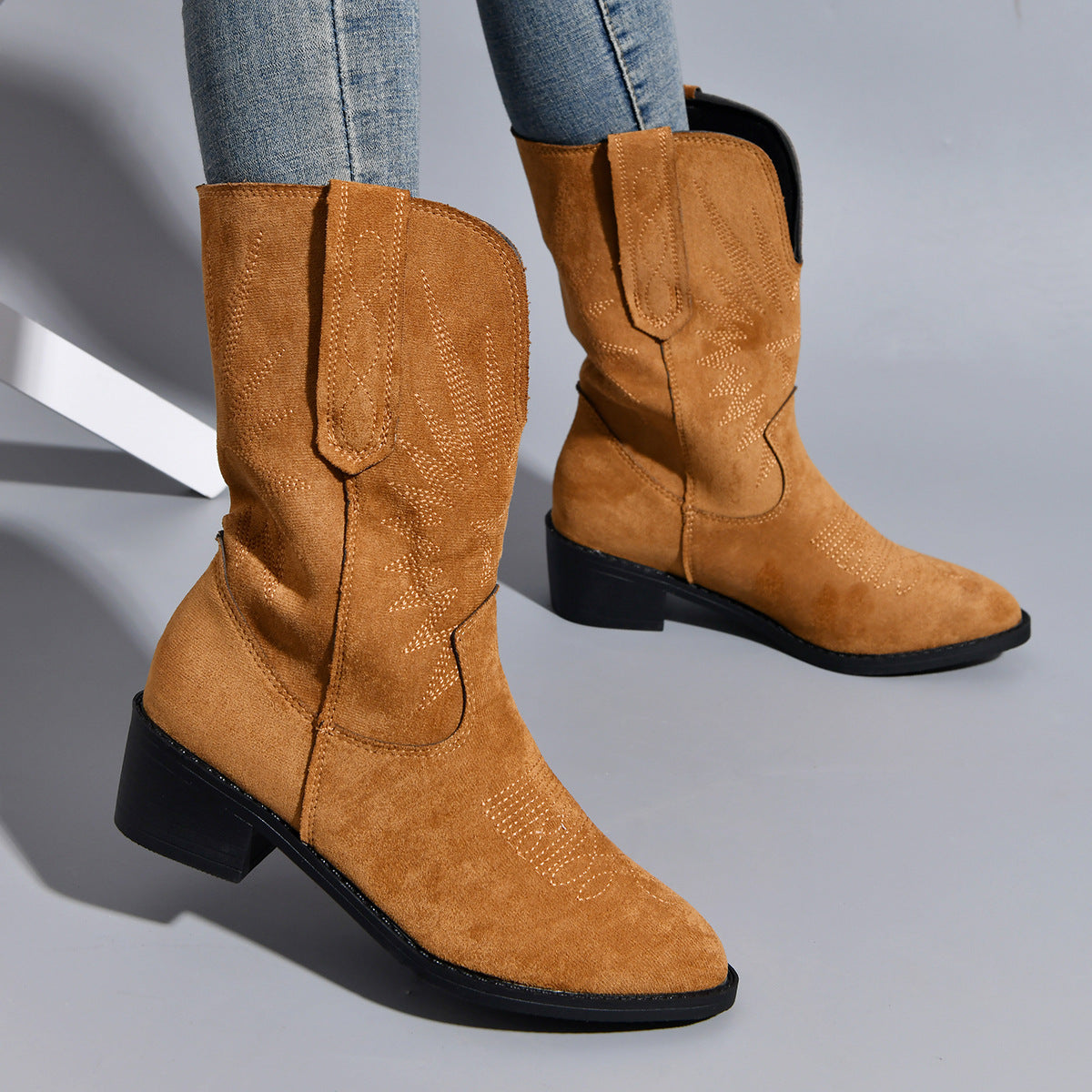 Point Toe Block Heel Boots