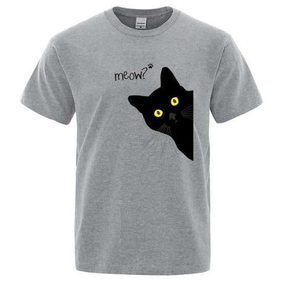 Men's Black Cat Print Loose Street Short Sleeve