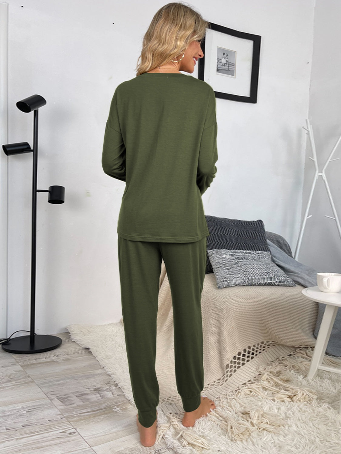 Round Neck Top and Drawstring Pants Lounge Set