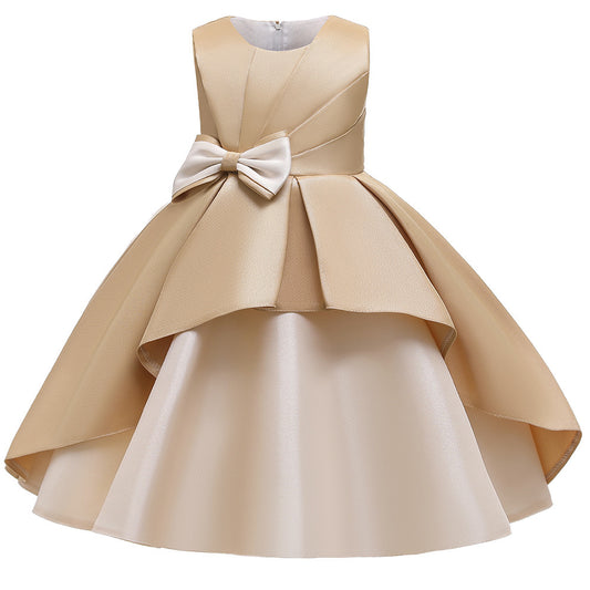 Children's Dress Big Bow Sleeveless A-line Skirt New Color Matching Evening Dress Piano Performance Dress Cute Princess Skirt