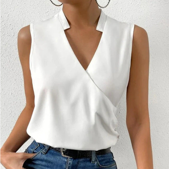 Women's New Solid Color Sleeveless Shirt Fashion V-neck Vest