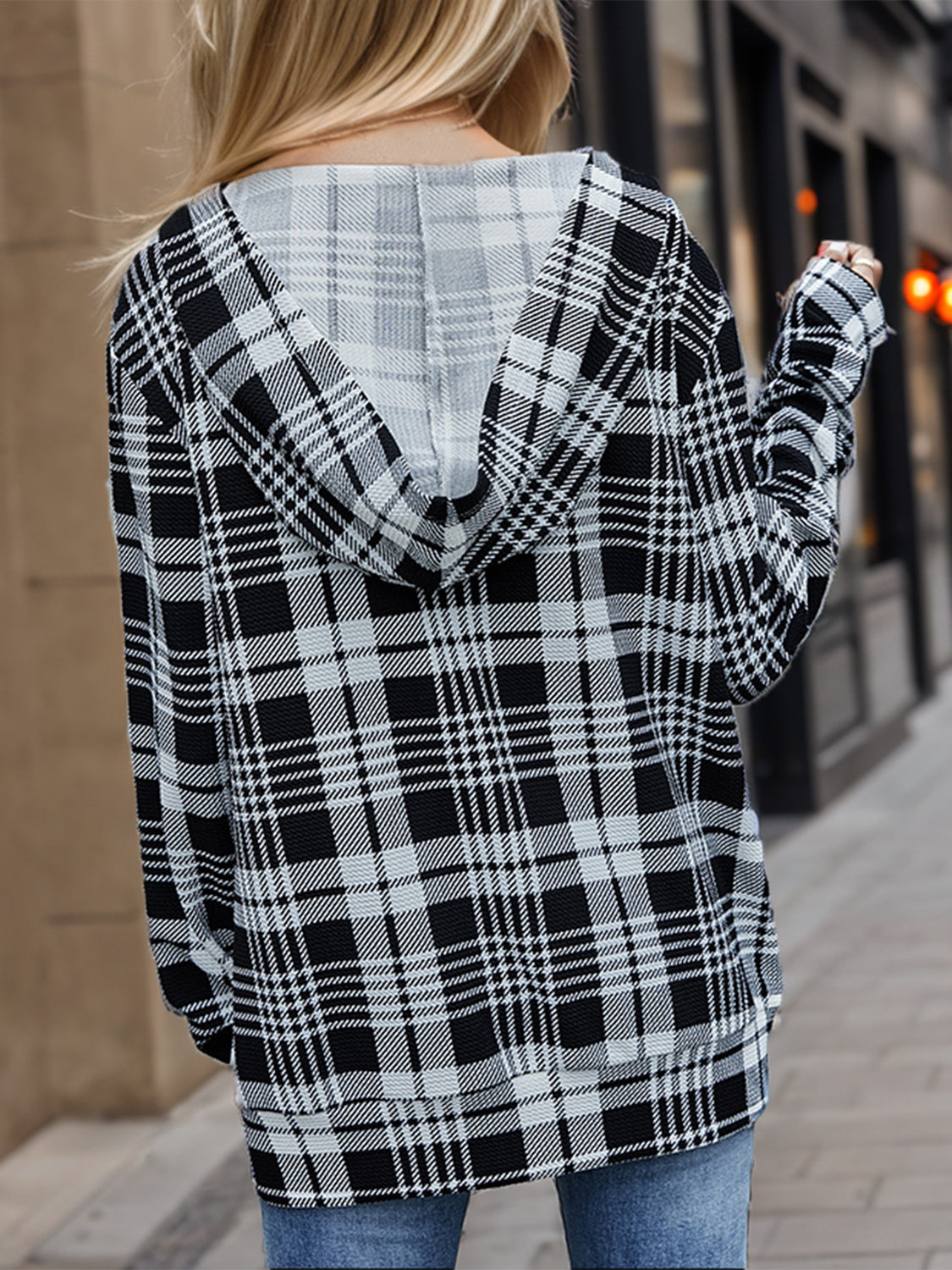 Plaid Mock Neck Long Sleeve Hoodie