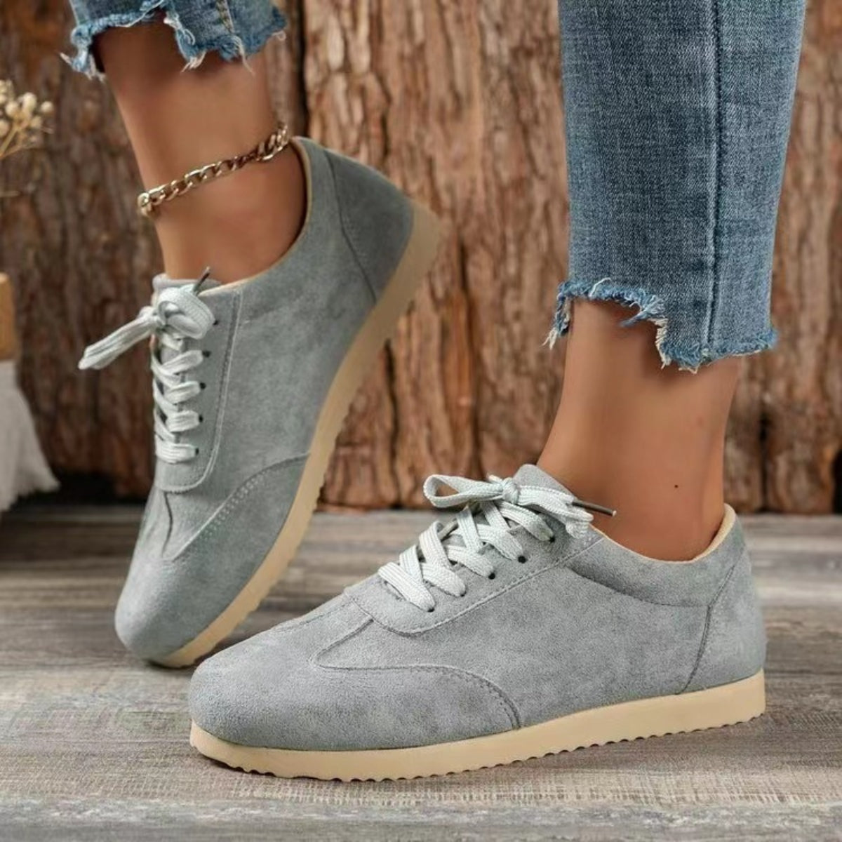 Suede Lace-Up Flat Sneakers