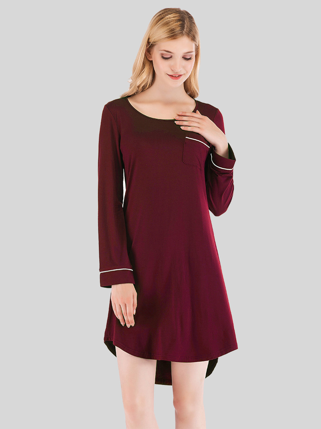 Round Neck Night Dress with Pocket