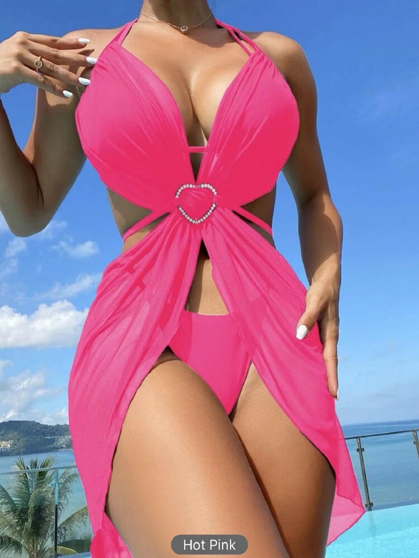 Women's Solid Color Split Swimsuit Three-piece Bikini