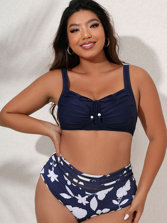 Plus Size Printed Gathered Detail Bikini Set