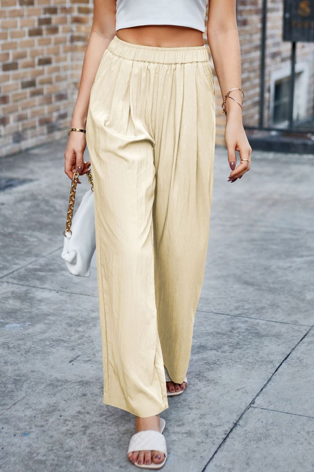 Elastic Waist Wide Leg Pants