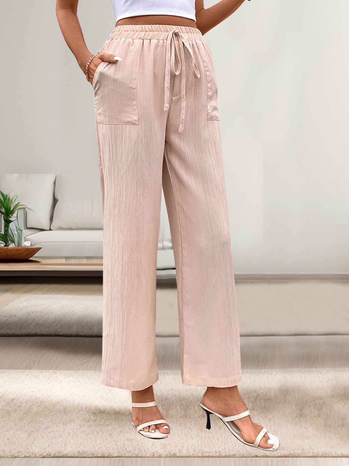 Tied Wide Leg Pants with Pockets