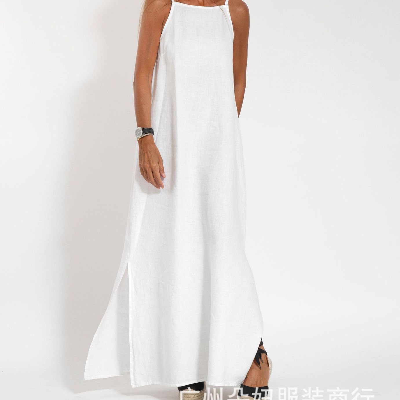 Independent Station Casual Cotton And Linen Split Sling Dress