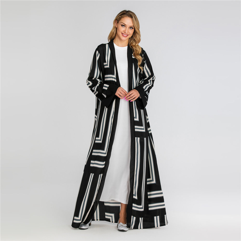 Striped Loose Lace Up Cardigan Robe Women